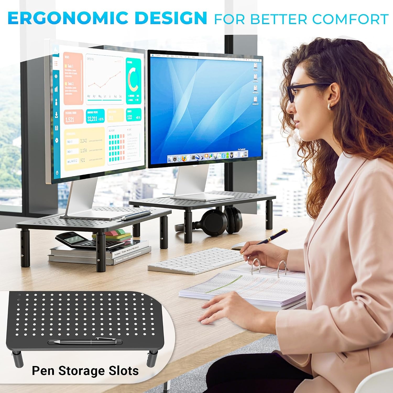 Ergonomische Monitor Standaard - Zwart Metaal (45% Korting)