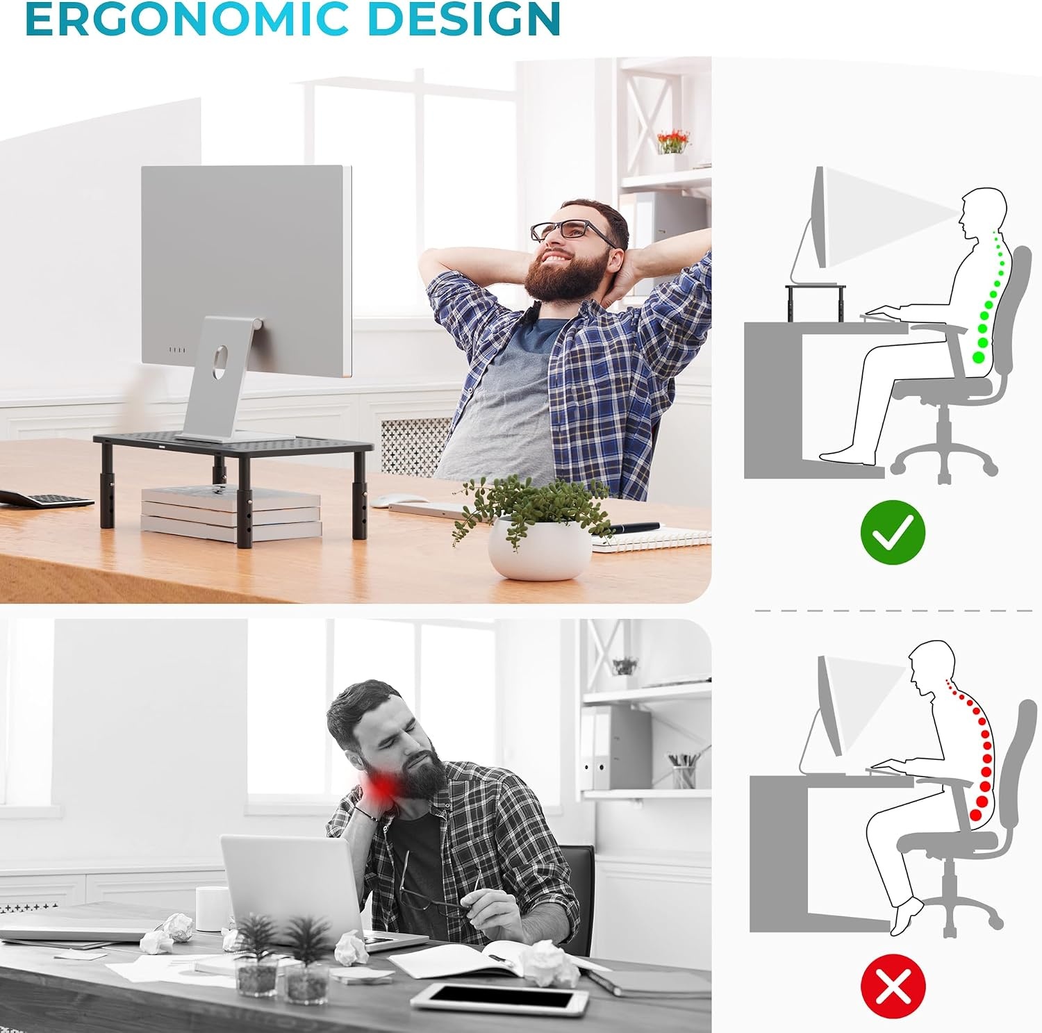 Ergonomische Monitor Standaard - Zwart Metaal (45% Korting)