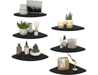 Zwarte Houten Hoekplank Set (6 stuks) - 30% Korting