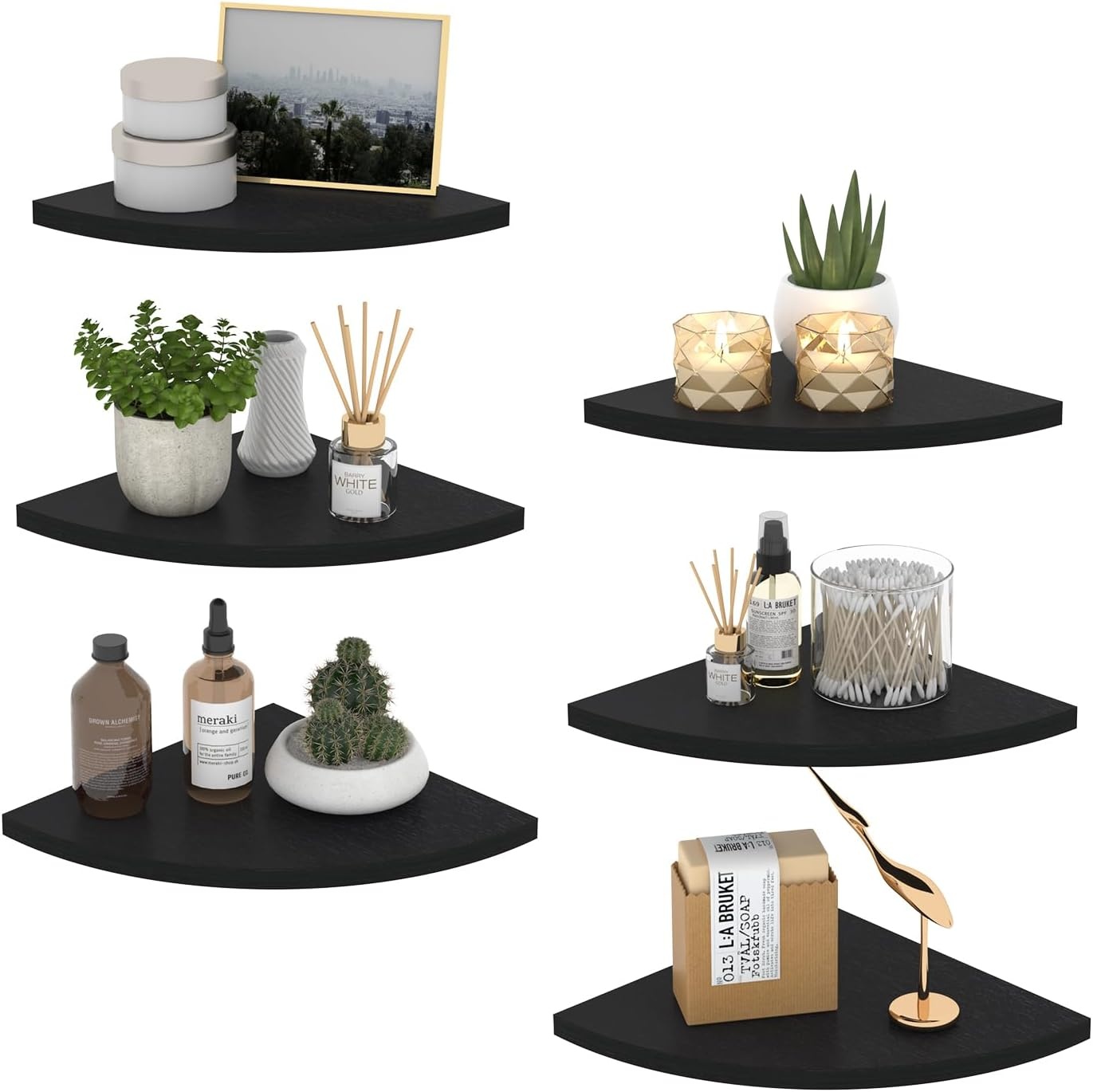 Zwarte Houten Hoekplank Set (6 stuks) - 30% Korting