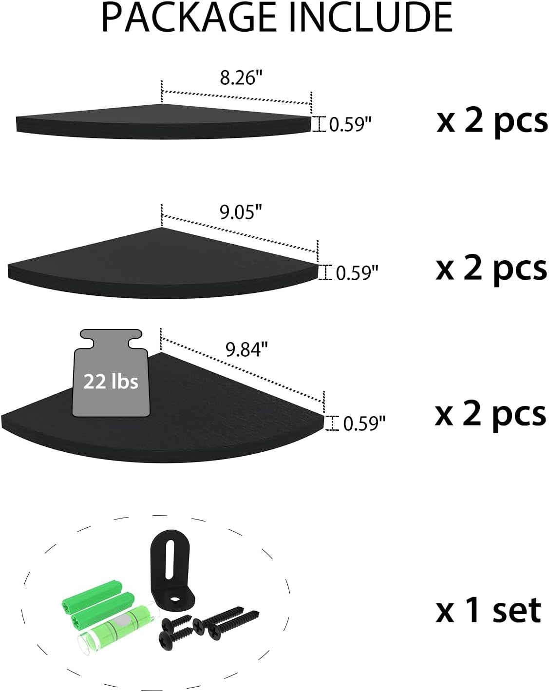 Zwarte Houten Hoekplank Set (6 stuks) - 30% Korting