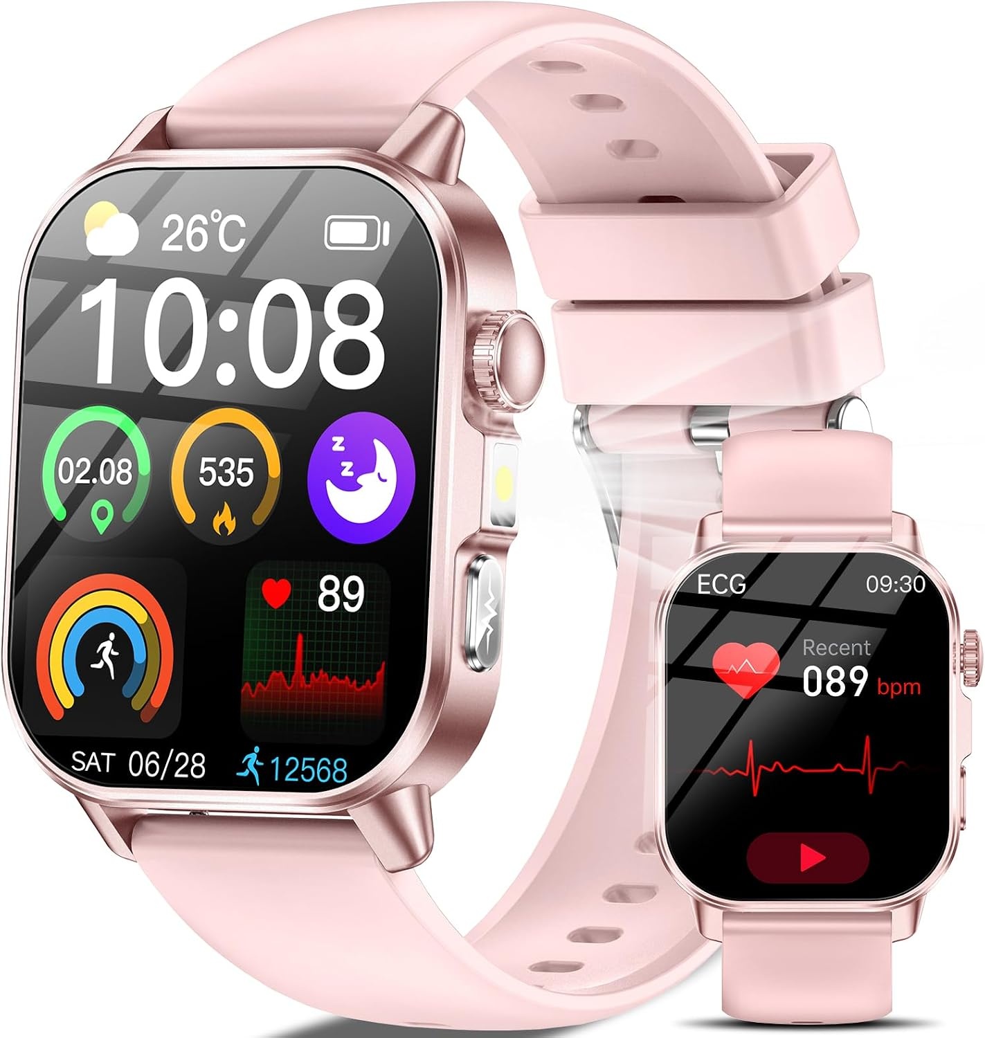 Smartwatch Roze 33% Korting: EKG, Bloeddruk, 2.0" Scherm