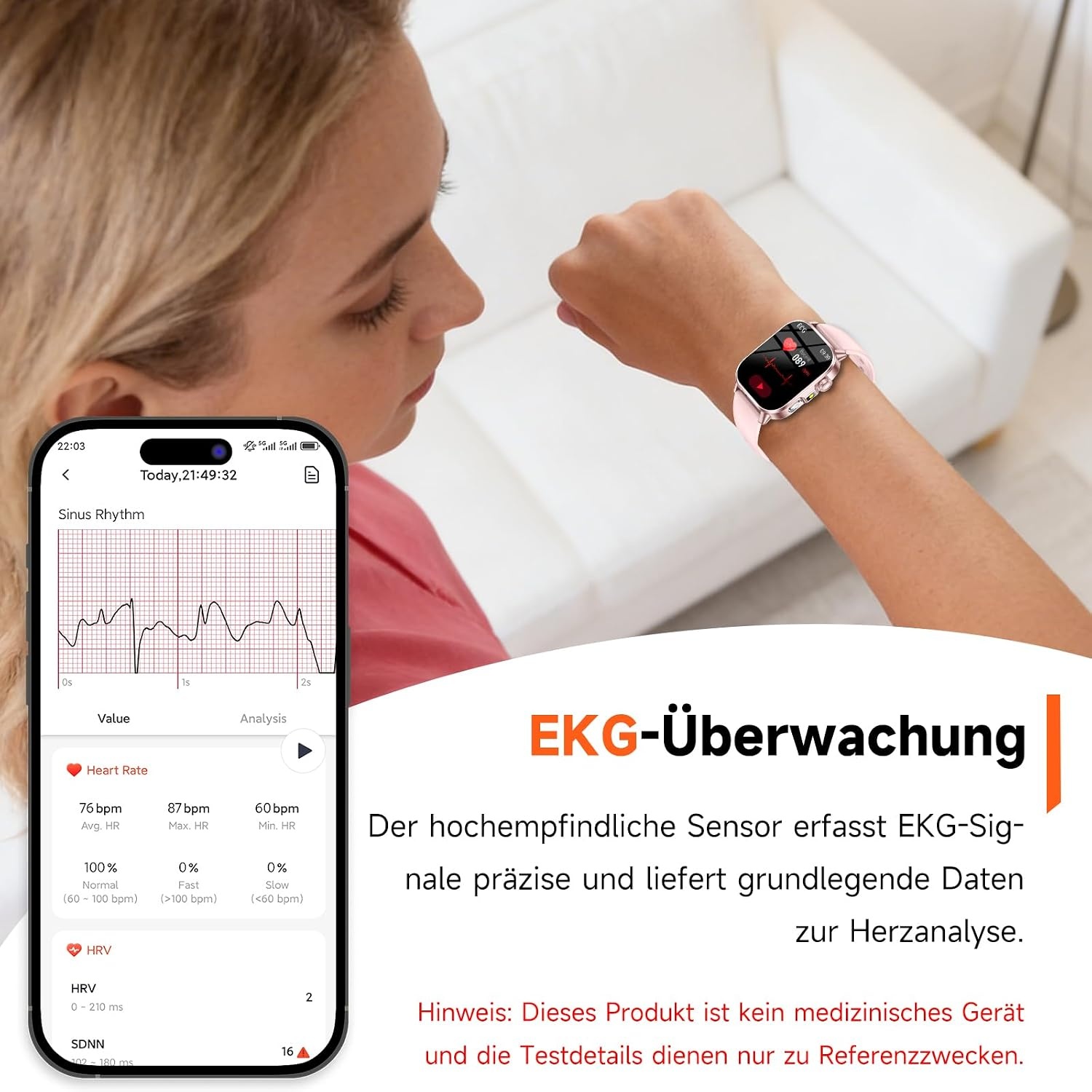 Smartwatch Roze 33% Korting: EKG, Bloeddruk, 2.0" Scherm