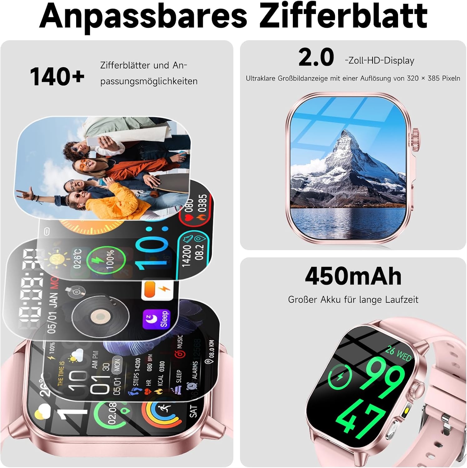 Smartwatch Roze 33% Korting: EKG, Bloeddruk, 2.0" Scherm