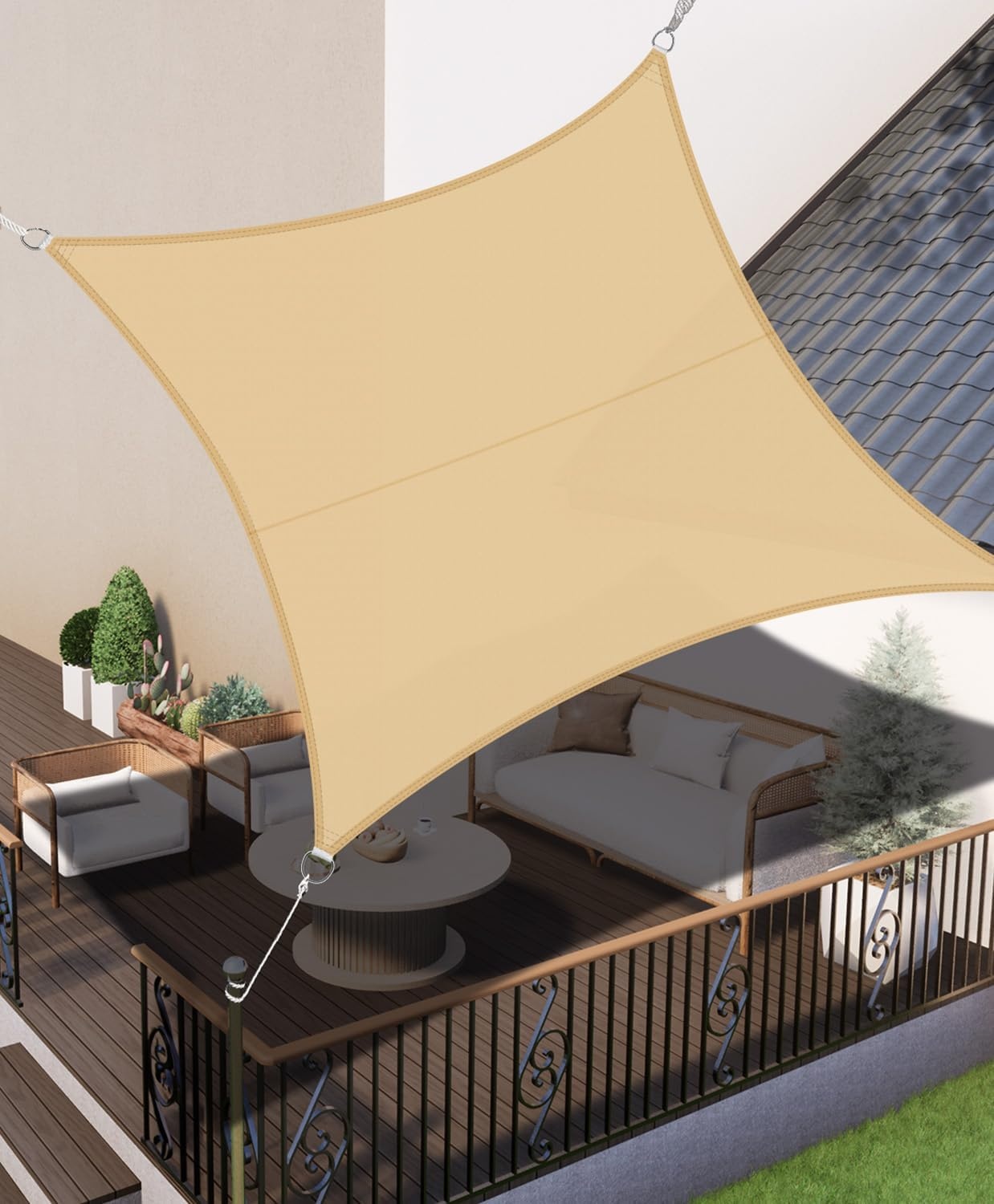 Waterdicht Schaduwdoek Rechthoekig 4x4m - 95% UV-Bescherming (Sandkleur) - 34% Korting!