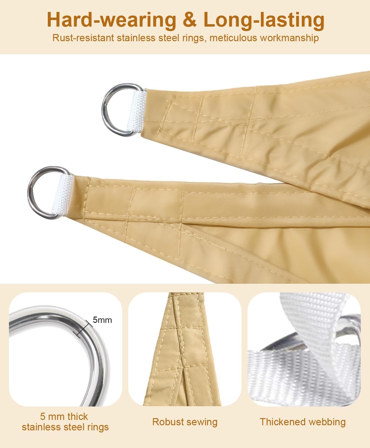 Waterdicht Schaduwdoek Rechthoekig 4x4m - 95% UV-Bescherming (Sandkleur) - 34% Korting!