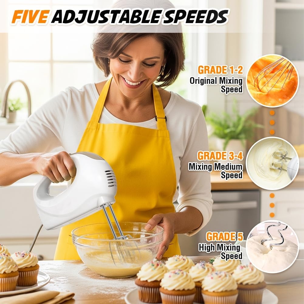 Elektrische Handmixer met 5 Snelheden en RVS Accessoires - 37% Korting