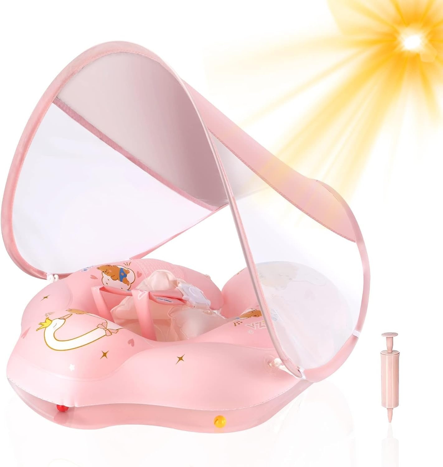 WYRIAZA Baby Zwemband met Zonnekap - Roze - 6-36 Maanden