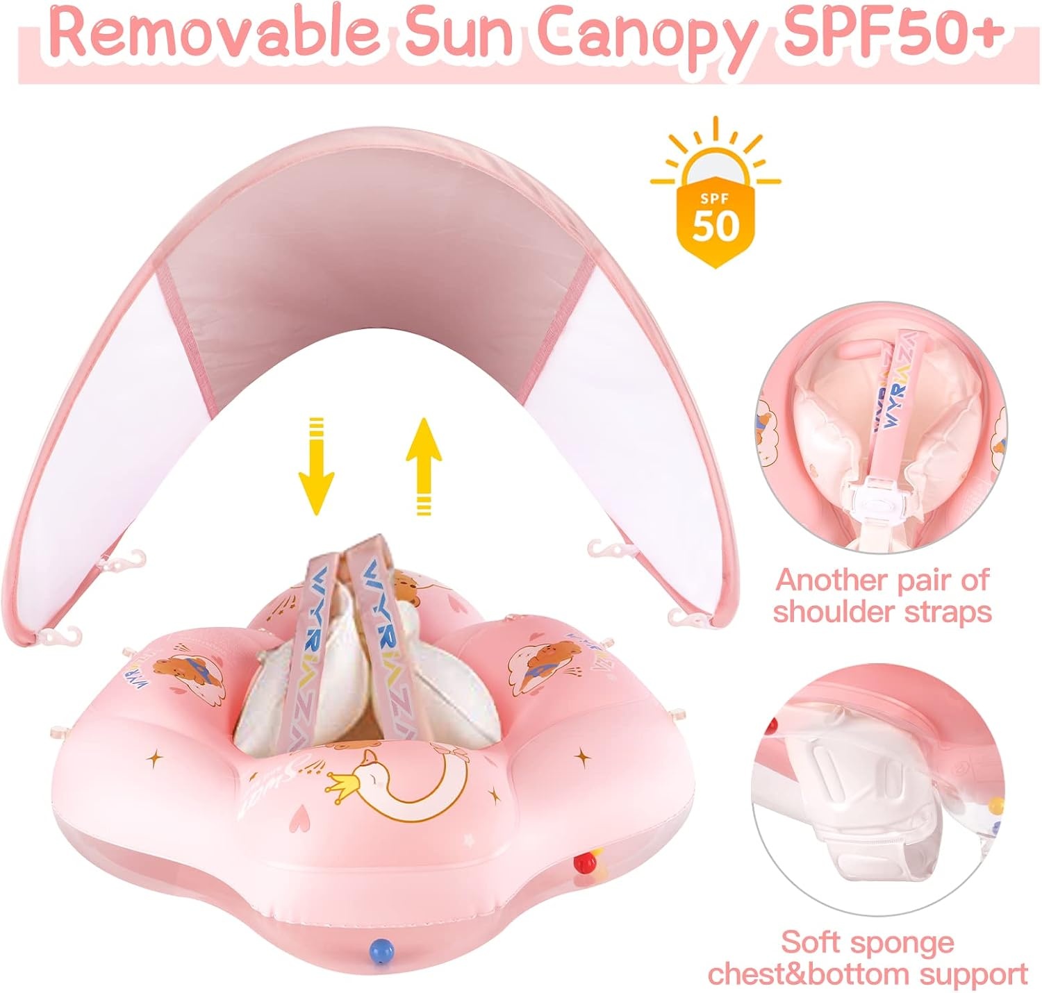 WYRIAZA Baby Zwemband met Zonnekap - Roze - 6-36 Maanden