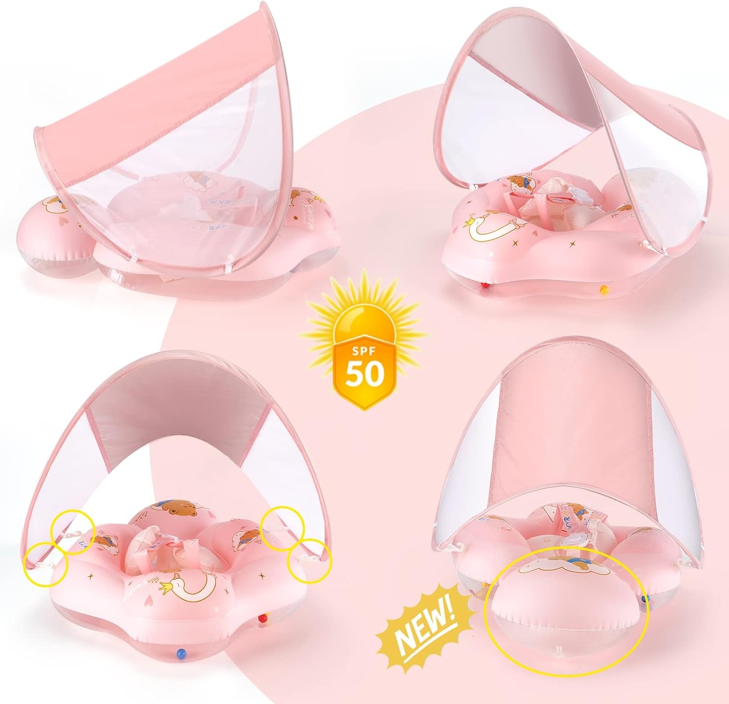 WYRIAZA Baby Zwemband met Zonnekap - Roze - 6-36 Maanden