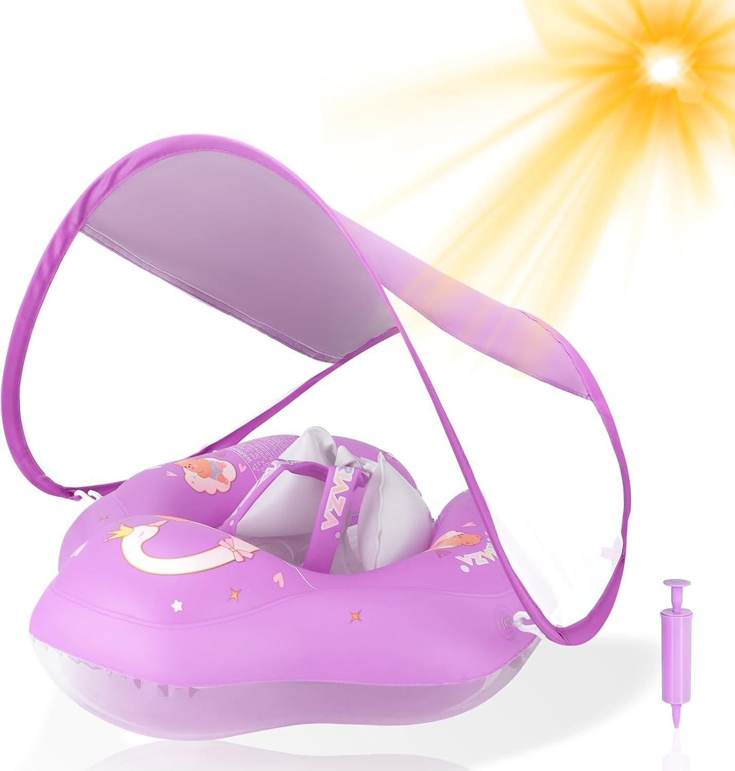 WYRIAZA Baby Zwemband met Zonnekap - Roze - 6-36 Maanden