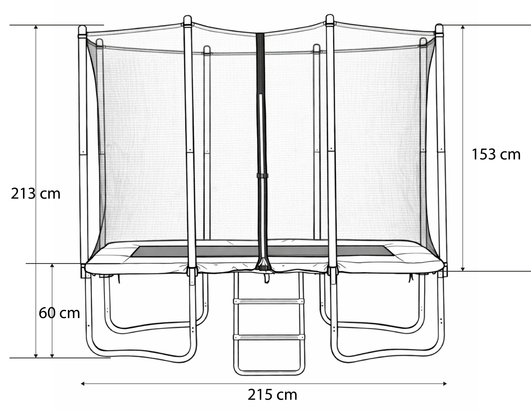 Rechthoekige trampoline - 215 x 155 cm - veiligheidsnet - blauw