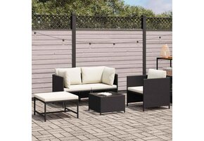 4-delige Loungeset met Kussens, Poly Rattan Zwart - 41% Korting!