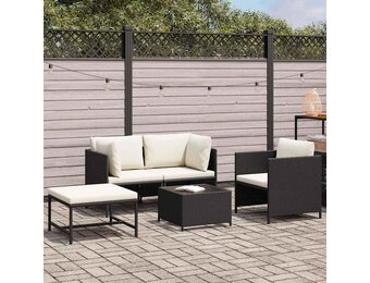 vidaXL 4-delige Loungeset met kussens poly rattan zwart