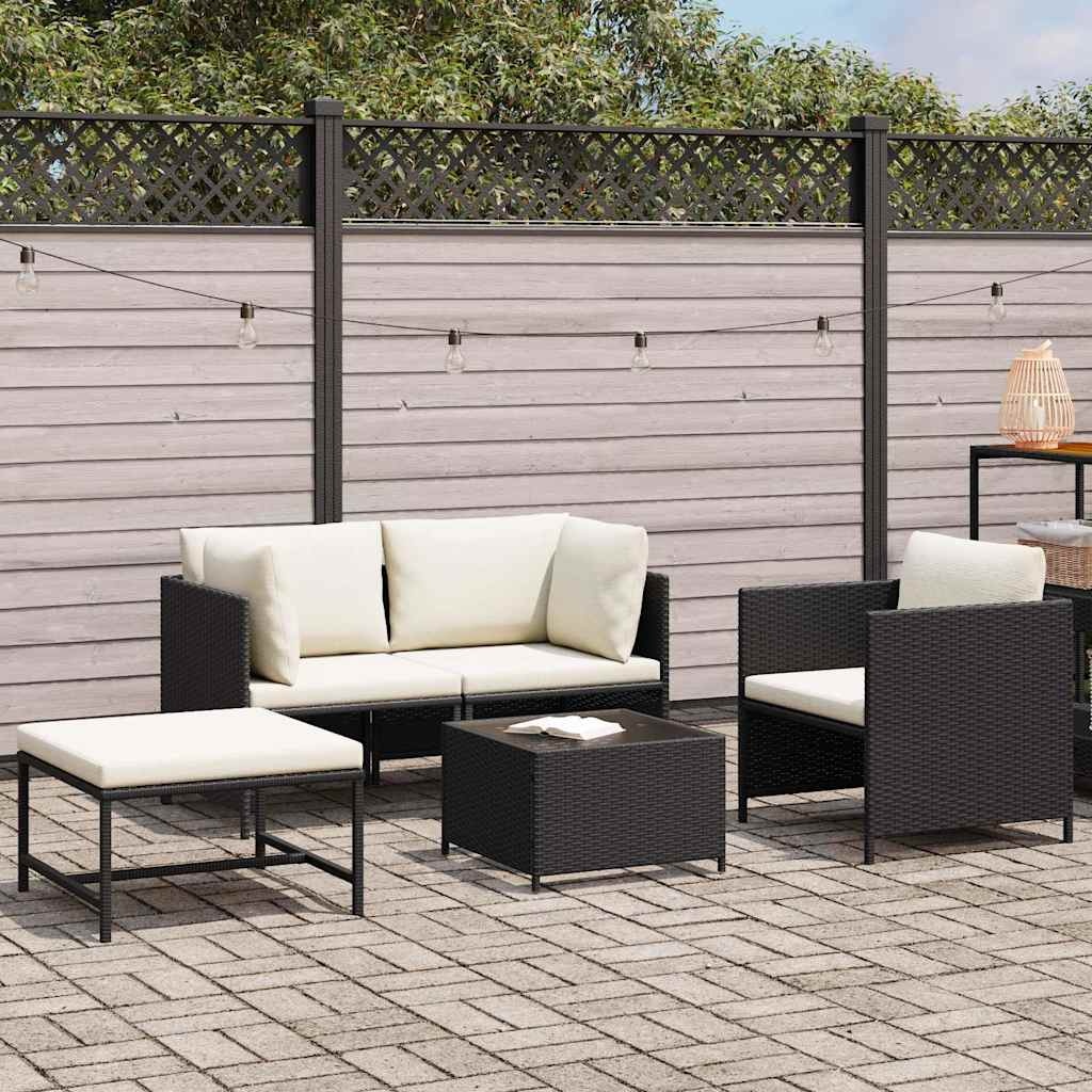vidaXL 4-delige Loungeset met kussens poly rattan zwart