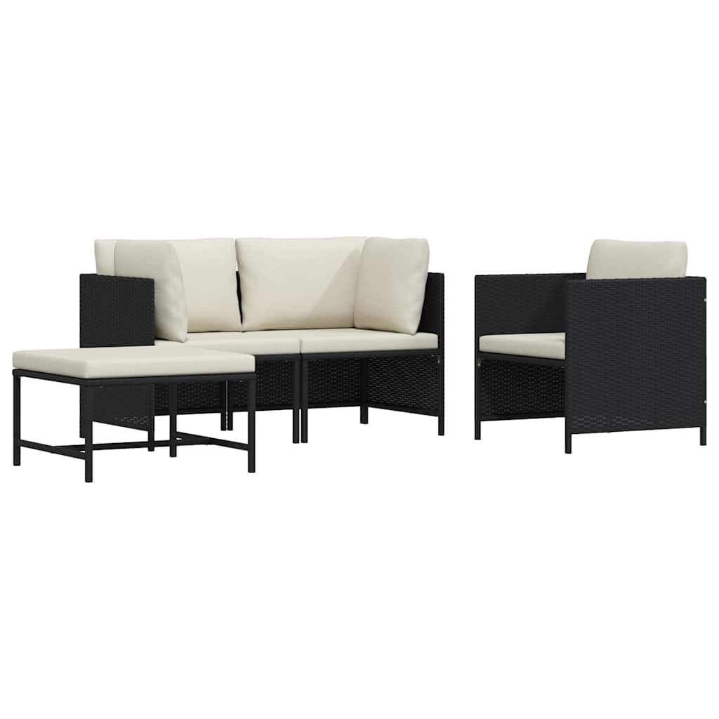 vidaXL 4-delige Loungeset met kussens poly rattan zwart