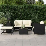 vidaXL 4-delige Loungeset met kussens poly rattan zwart