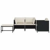 vidaXL 4-delige Loungeset met kussens poly rattan zwart