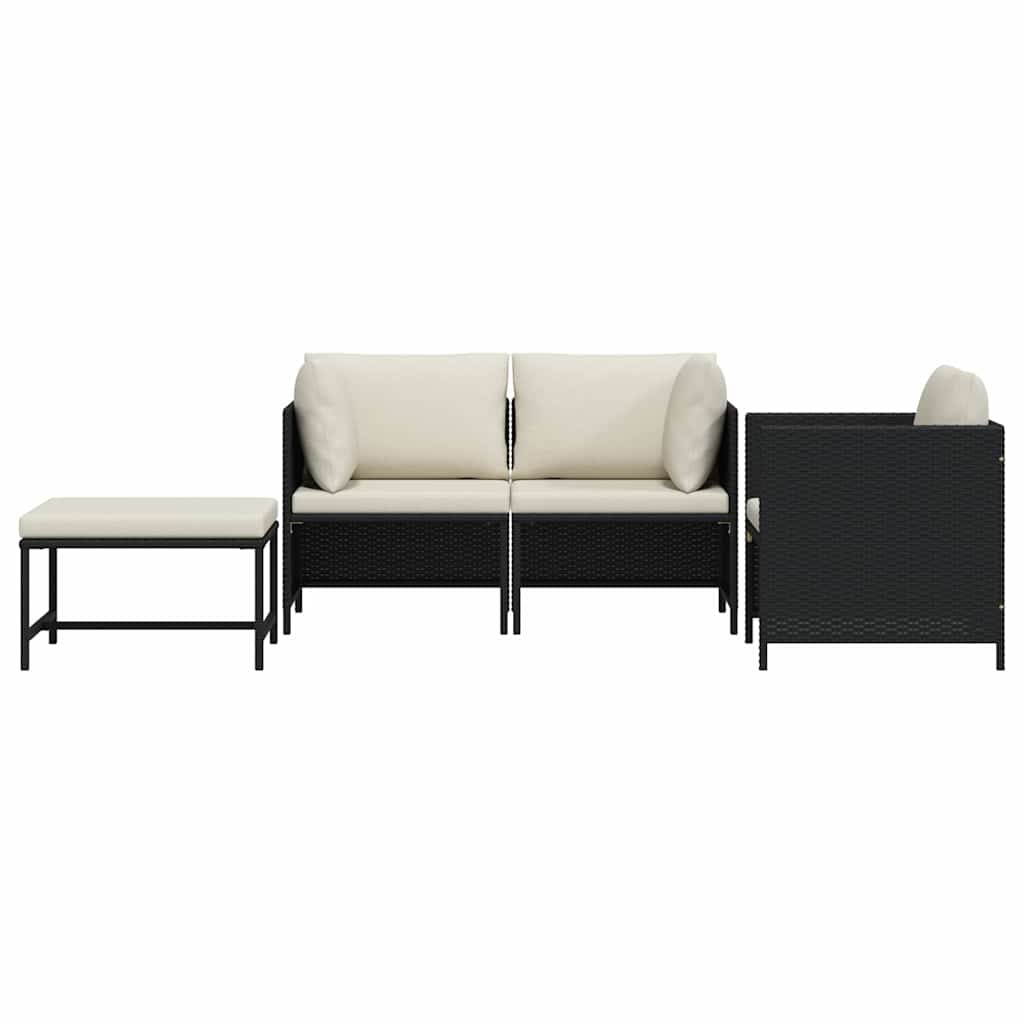 vidaXL 4-delige Loungeset met kussens poly rattan zwart