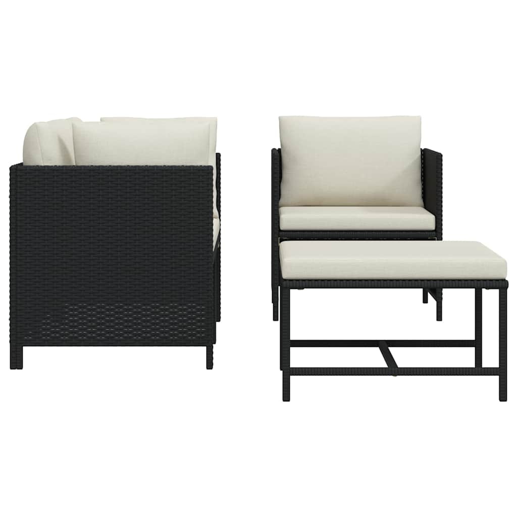 vidaXL 4-delige Loungeset met kussens poly rattan zwart