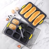 LYCN 5 stuks siliconen bakvormen, 4, 6, 9 bakvormen, hamburgervorm, hot dog, broodjesvorm, baguettevorm, muffinvorm met deegschraper en bakborstel voor brood, sandwich, oven, vaatwasser, magnetron