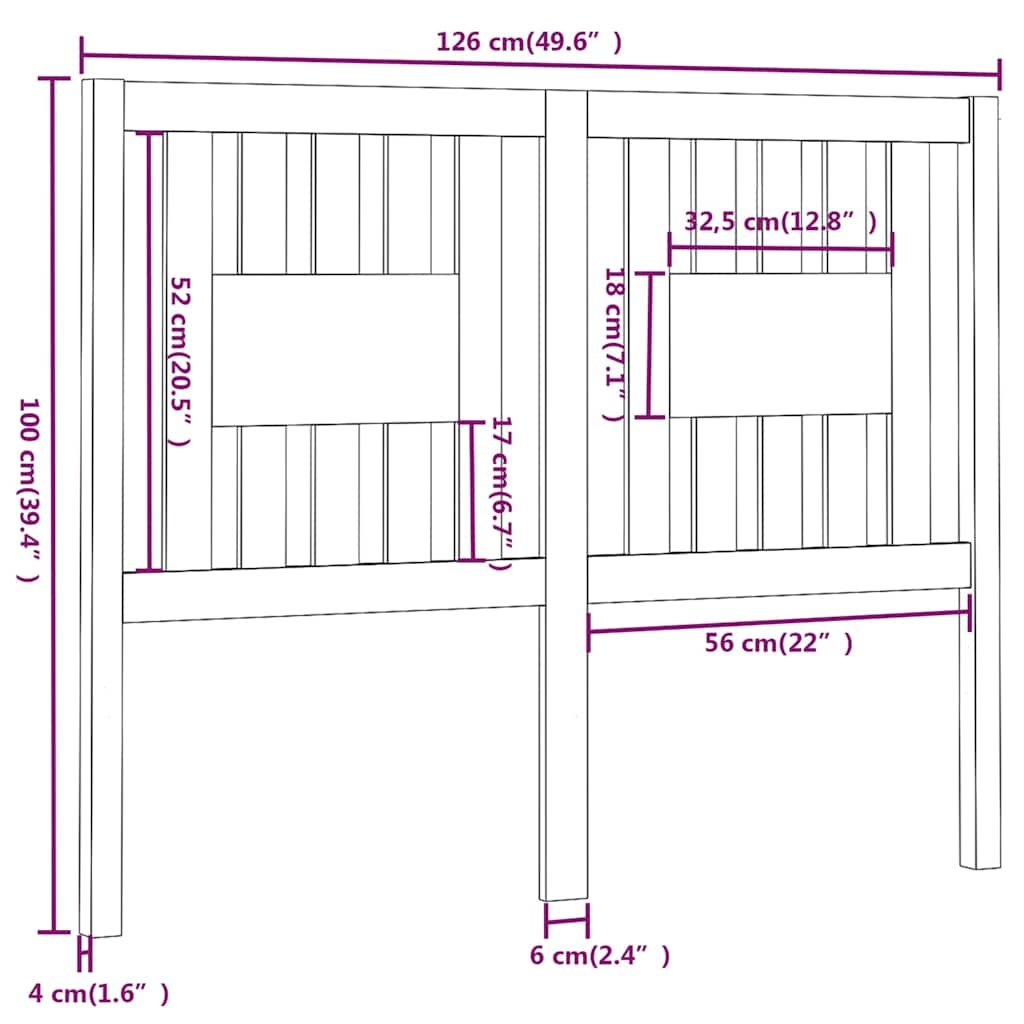 vidaXL Hoofdbord 126x4x100 cm massief grenenhout zwart