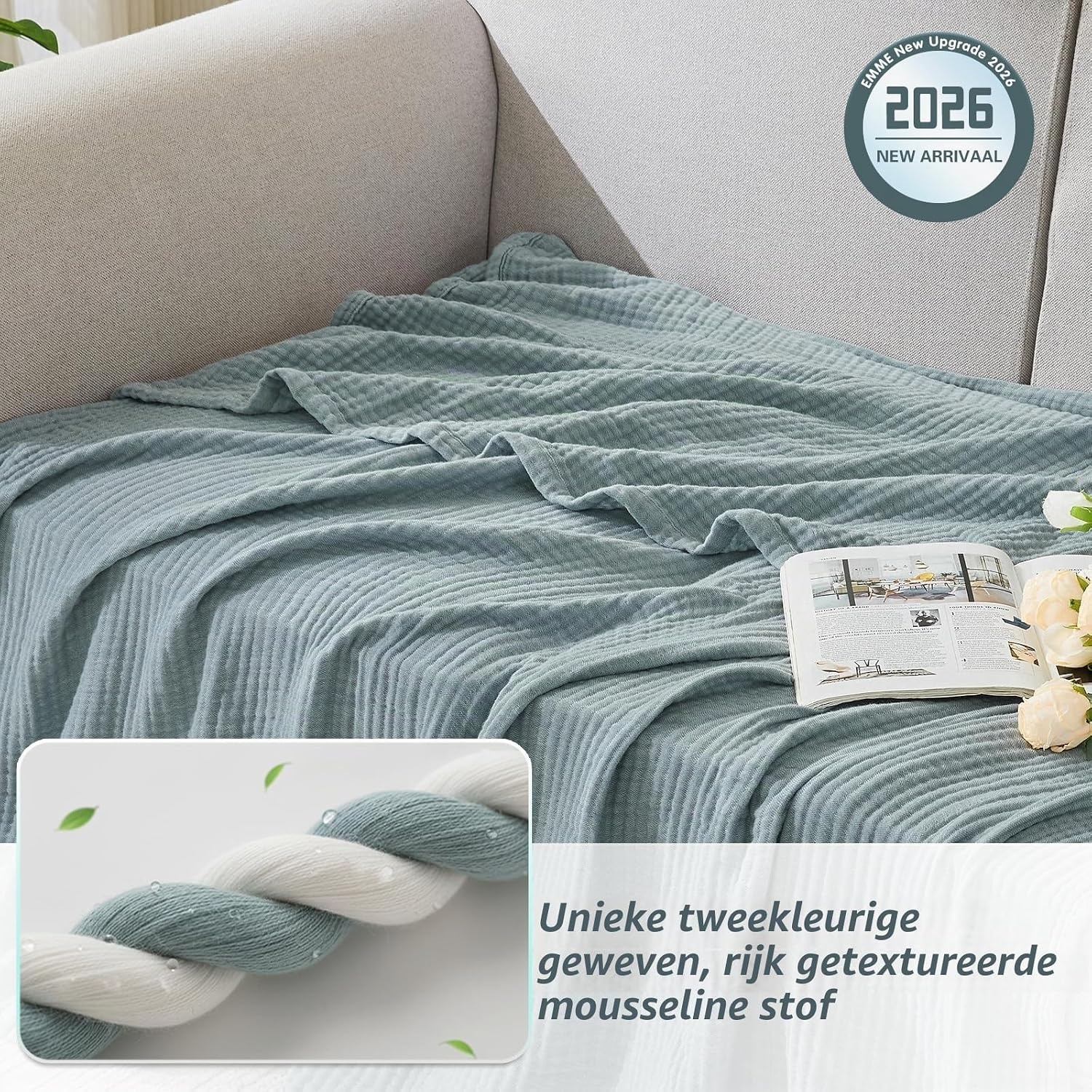 EMME Mousseline Katoenen Deken Volwassenen Heather Teal Twin 60"x80"