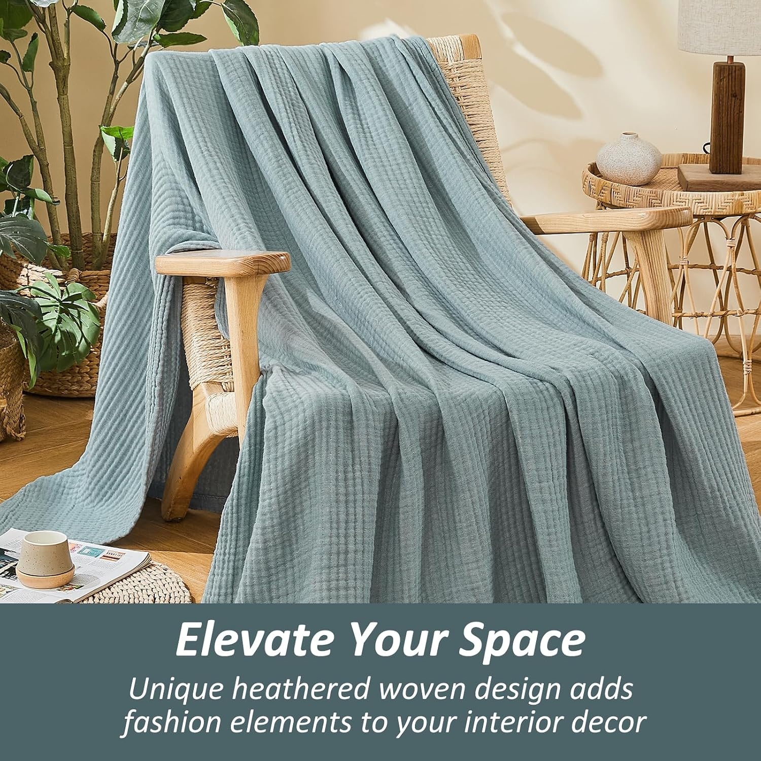 EMME Mousseline Katoenen Deken Volwassenen Heather Teal Twin 60"x80"