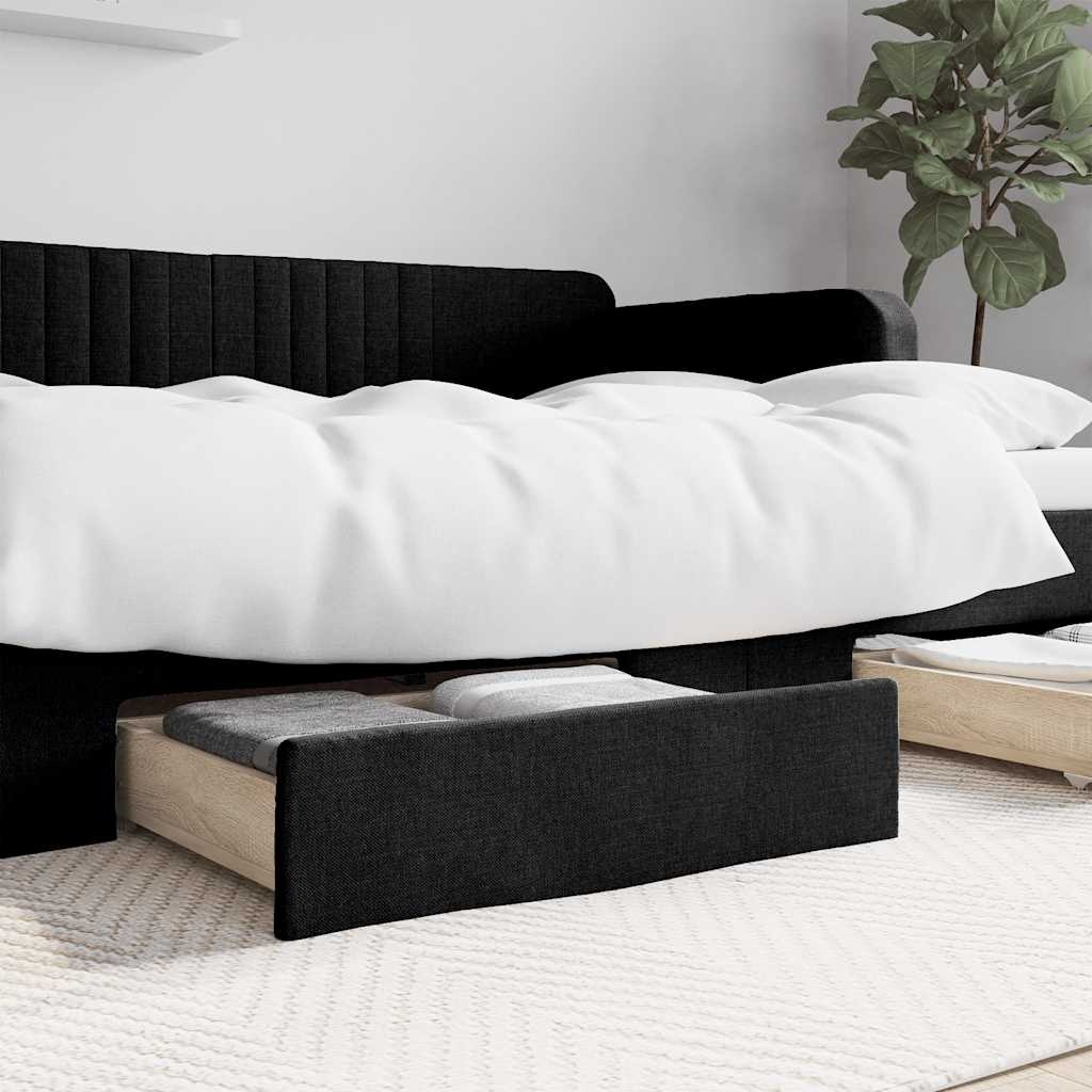 Set van 2 Bedlades Zwart Bewerkt Hout & Stof - 34% Korting