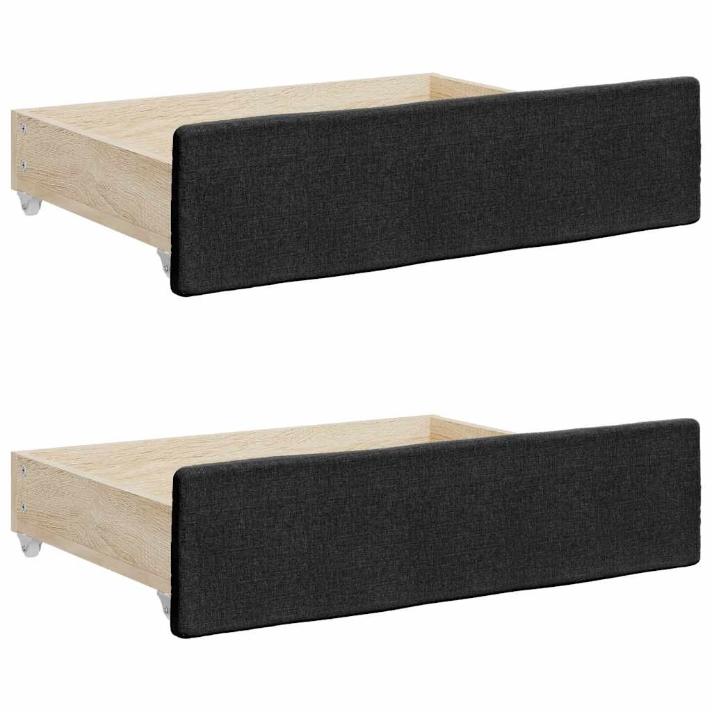 Set van 2 Bedlades Zwart Bewerkt Hout & Stof - 34% Korting