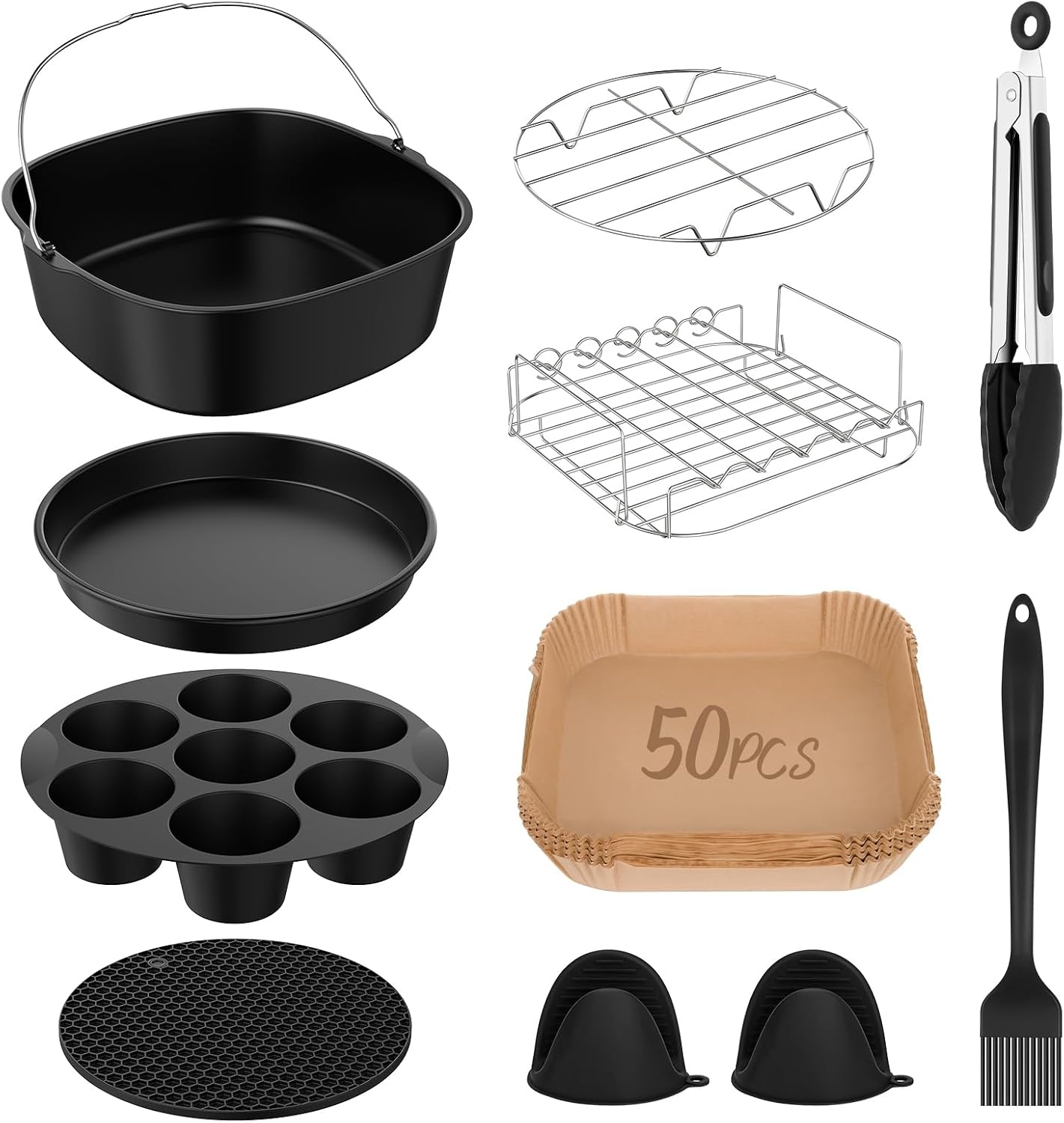 11-Delige Airfryer Accessoireset Zwart 22x22cm - Korting 31%