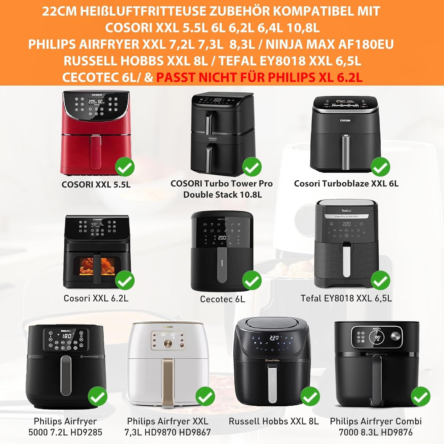11-Delige Airfryer Accessoireset Zwart 22x22cm - Korting 31%