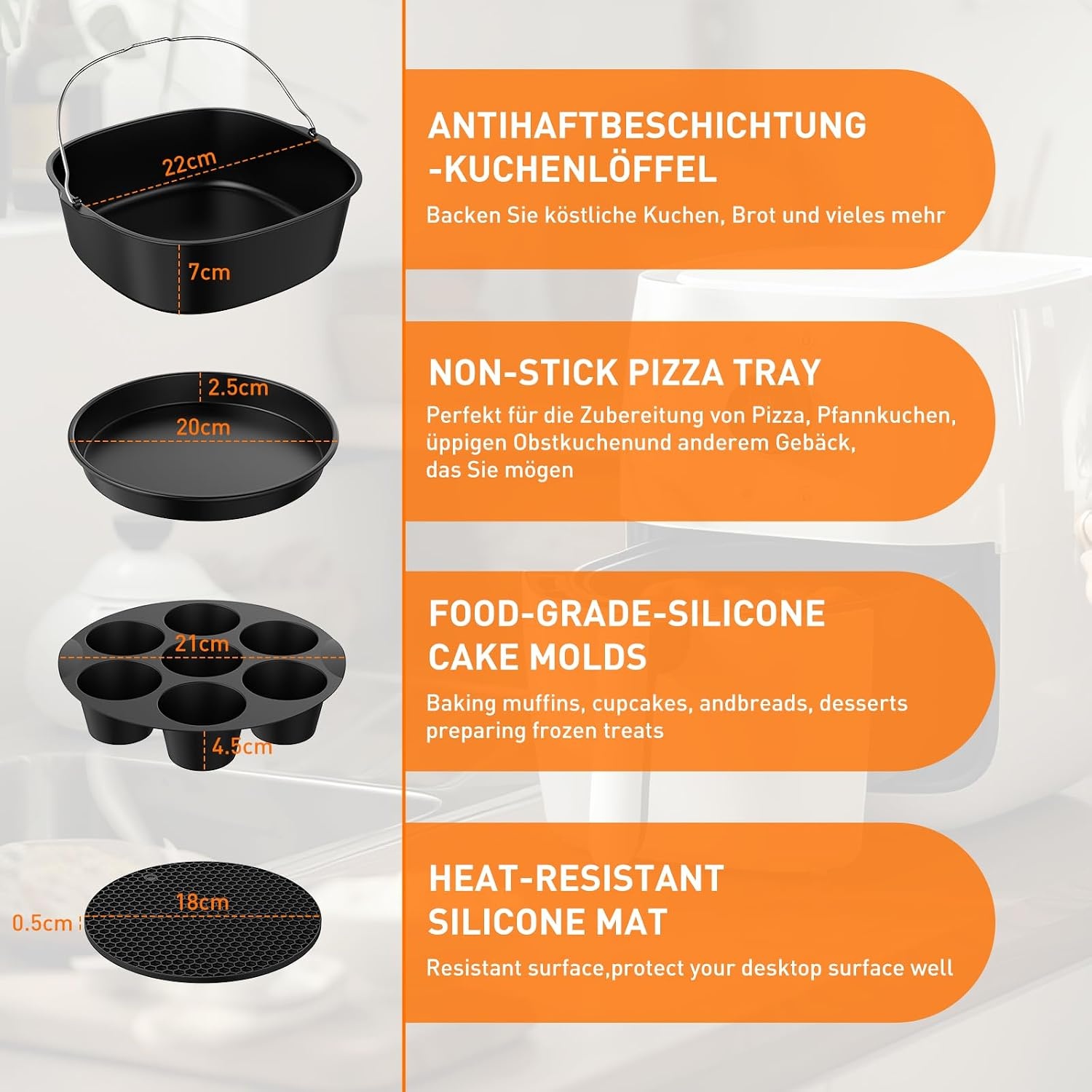 11-Delige Airfryer Accessoireset Zwart 22x22cm - Korting 31%