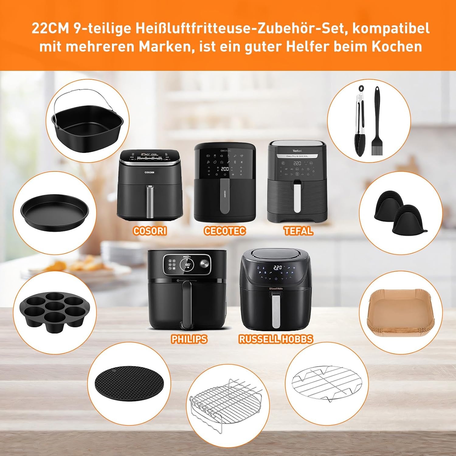 11-Delige Airfryer Accessoireset Zwart 22x22cm - Korting 31%