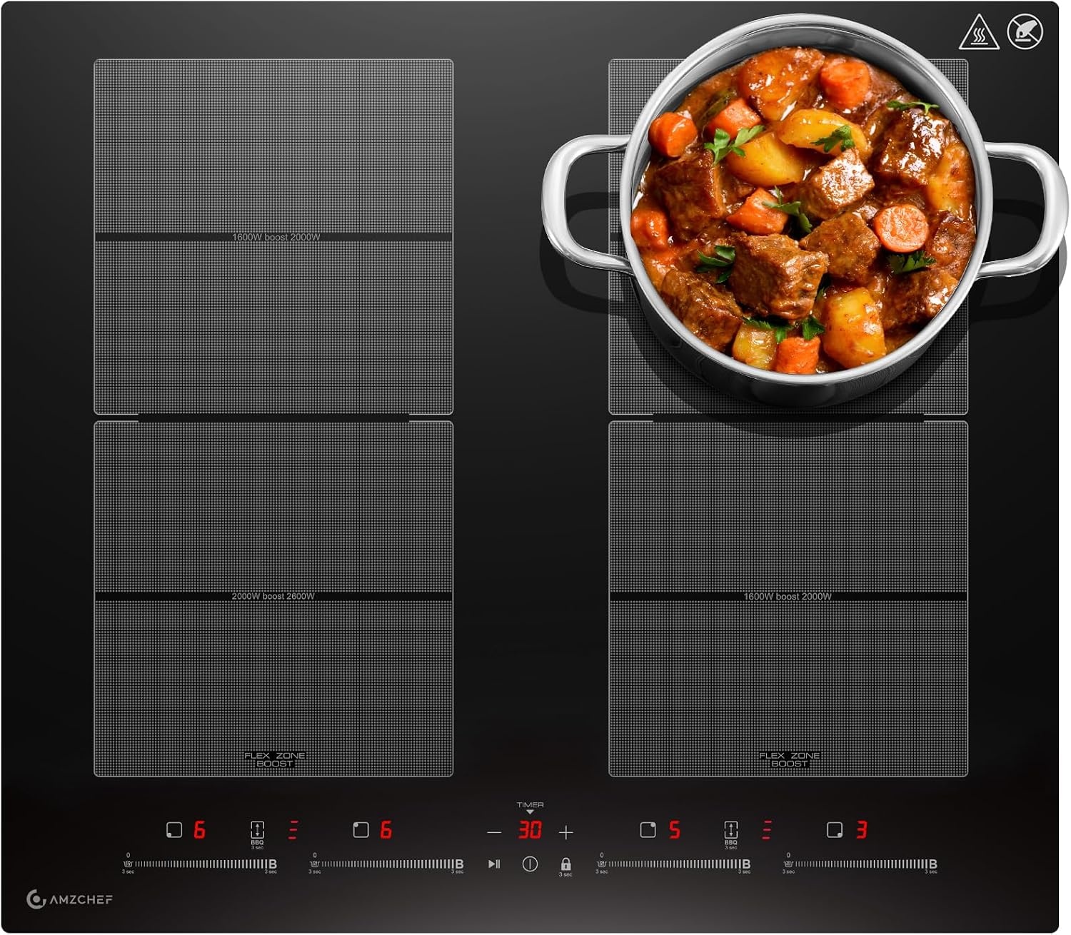 Inductiekookplaat 60cm, 4 Zones, Flexzones & 7400W - 35% Korting