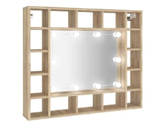 Spiegelkast met LED-verlichting, Sonoma Eiken, 91x15x76,5 cm - 34% Korting