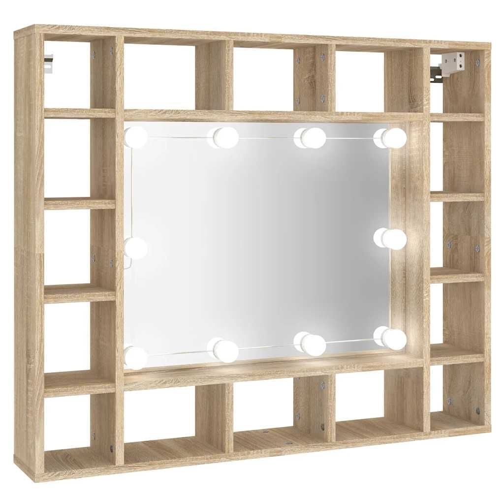 Spiegelkast met LED-verlichting, Sonoma Eiken, 91x15x76,5 cm - 34% Korting
