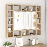 Spiegelkast met LED-verlichting, Sonoma Eiken, 91x15x76,5 cm - 34% Korting