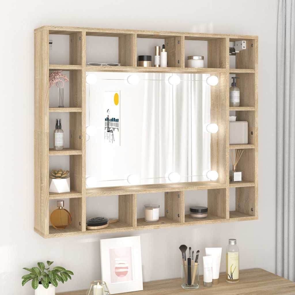 Spiegelkast met LED-verlichting, Sonoma Eiken, 91x15x76,5 cm - 34% Korting