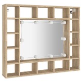 Spiegelkast met LED-verlichting, Sonoma Eiken, 91x15x76,5 cm - 34% Korting