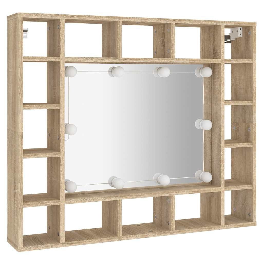 Spiegelkast met LED-verlichting, Sonoma Eiken, 91x15x76,5 cm - 34% Korting