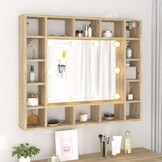 Spiegelkast met LED-verlichting, Sonoma Eiken, 91x15x76,5 cm - 34% Korting
