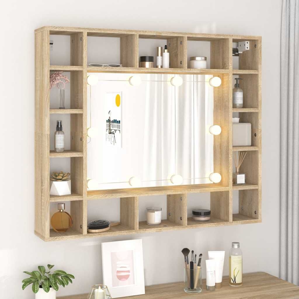 Spiegelkast met LED-verlichting, Sonoma Eiken, 91x15x76,5 cm - 34% Korting