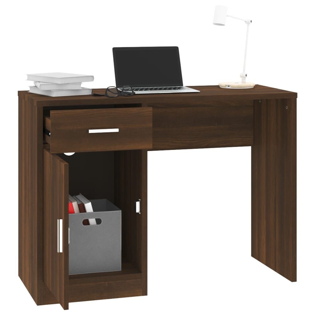Bureau met Kast & Lade - 100x40x73 cm Bruineiken - 54% Korting
