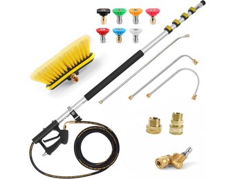 Telescoop straalslang, hoge drukreiniger 6,4 m, met dakgootreinigingsapparaat, borstelkop, 7 mondstukken en slangadapters, voor muur dakgoot
