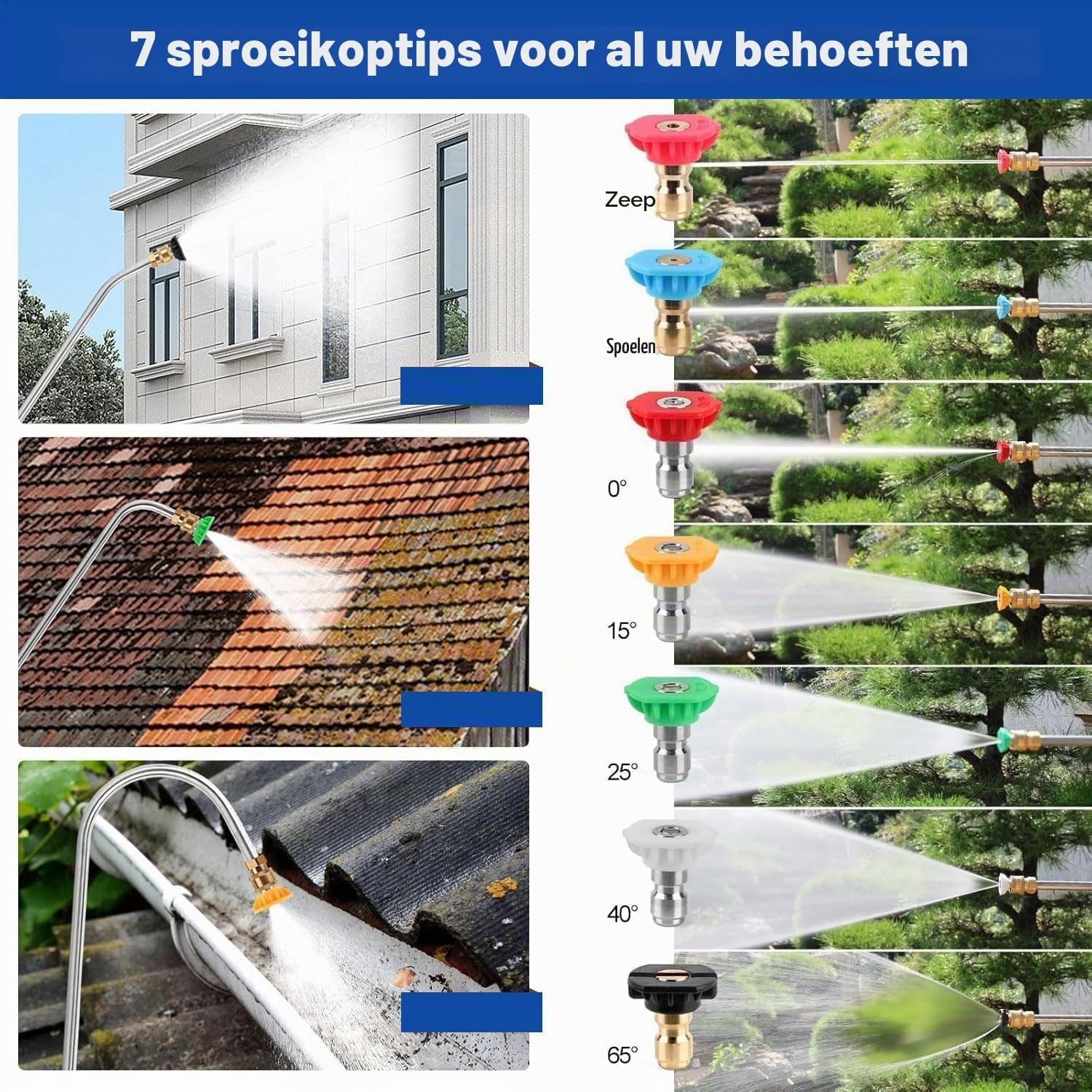 Telescoop straalslang, hoge drukreiniger 6,4 m, met dakgootreinigingsapparaat, borstelkop, 7 mondstukken en slangadapters, voor muur dakgoot