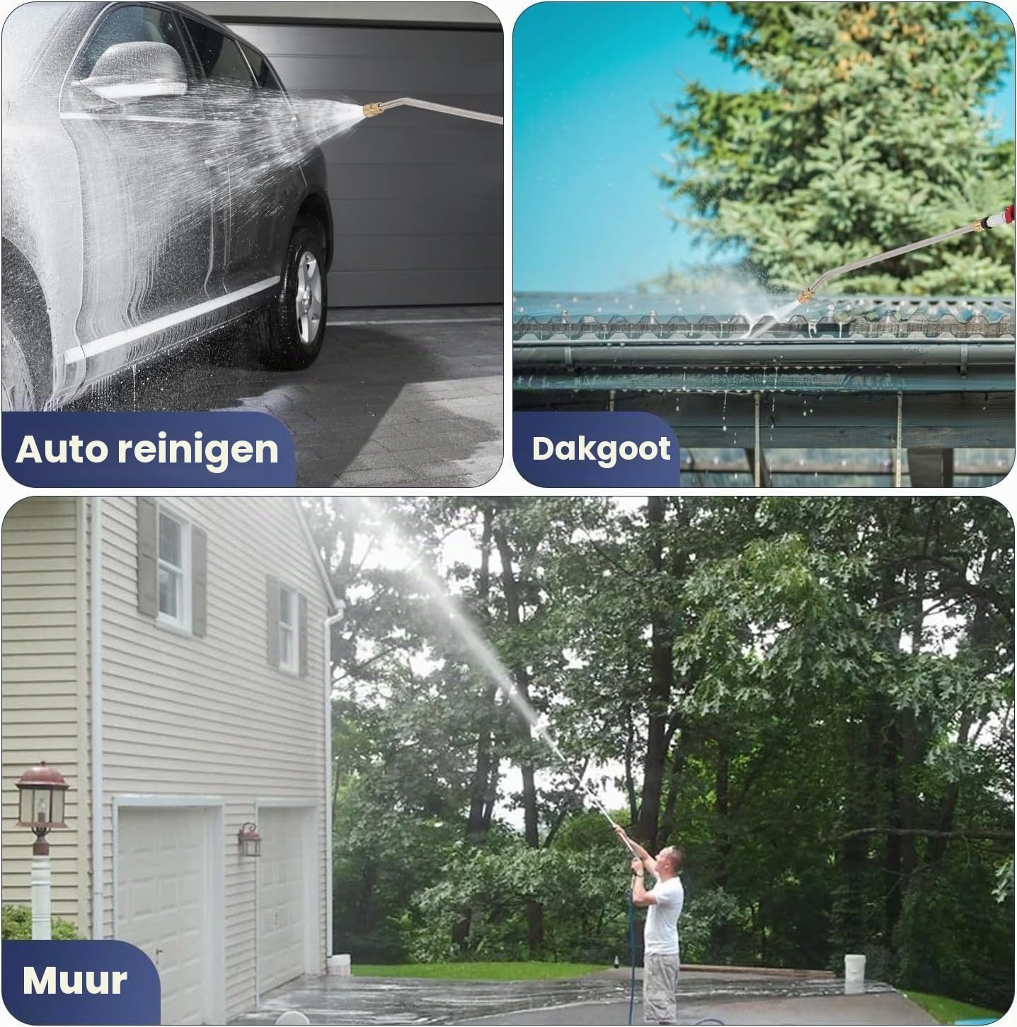 Telescoop straalslang, hoge drukreiniger 6,4 m, met dakgootreinigingsapparaat, borstelkop, 7 mondstukken en slangadapters, voor muur dakgoot