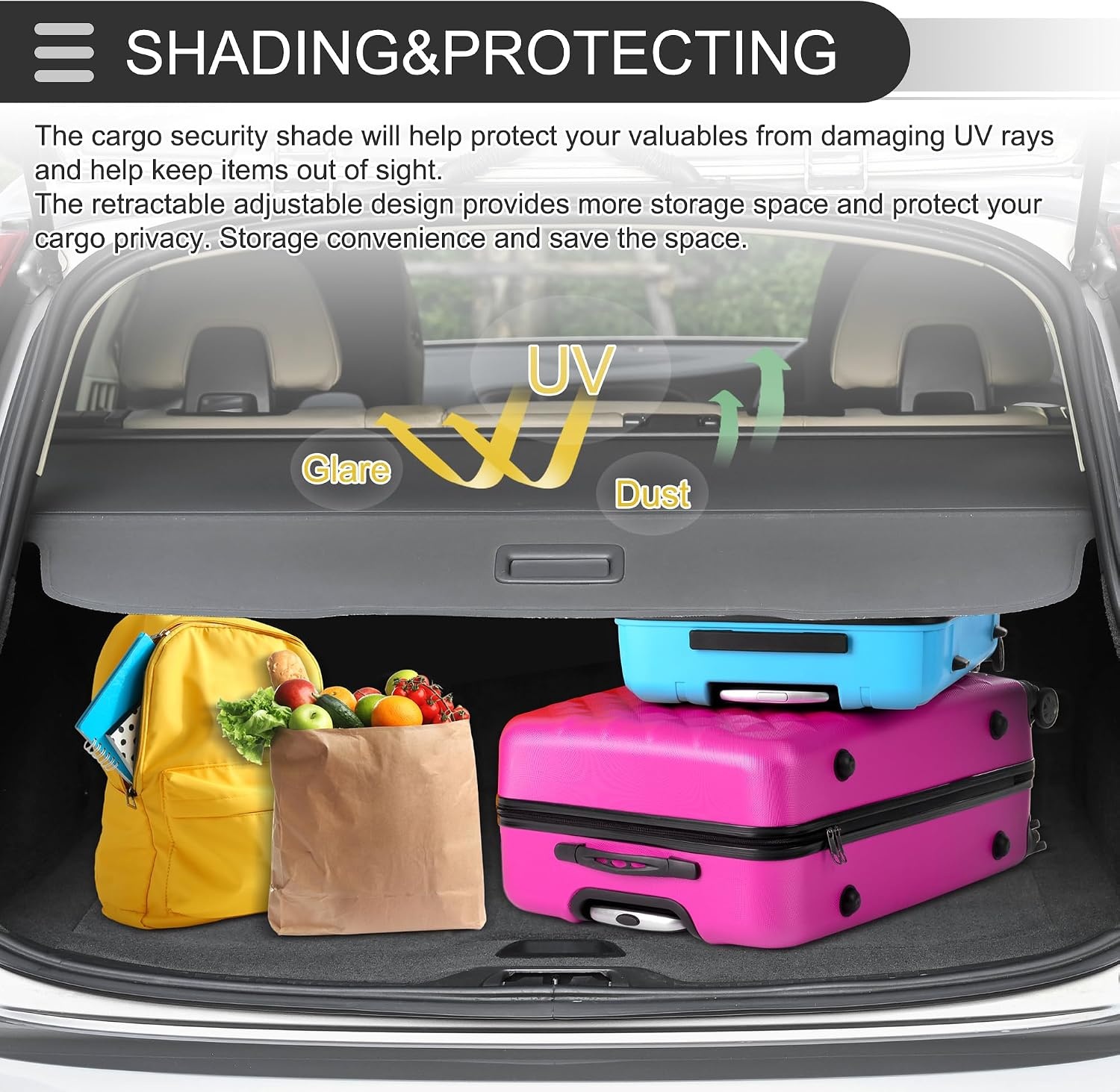Motoforti Car Retractable Cargo Cover Voor Infiniti QX50 2019-2024 Achterbak Pakplank Bagage Beveiligingsscherm Shade, Canvas, Glanzend Zwart