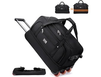 3-in-1 reistas met wieltjes, groot (handtassen, rugzakken + trolley, 3 wielen), 80 liter, sporttas met wielen, uitbreidbaar, voor dames en heren, zwart, 3 kg