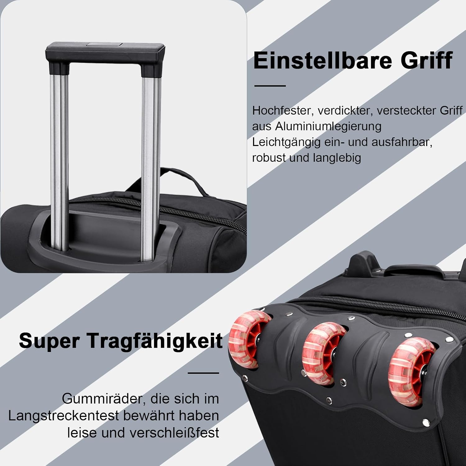 3-in-1 reistas met wieltjes, groot (handtassen, rugzakken + trolley, 3 wielen), 80 liter, sporttas met wielen, uitbreidbaar, voor dames en heren, zwart, 3 kg